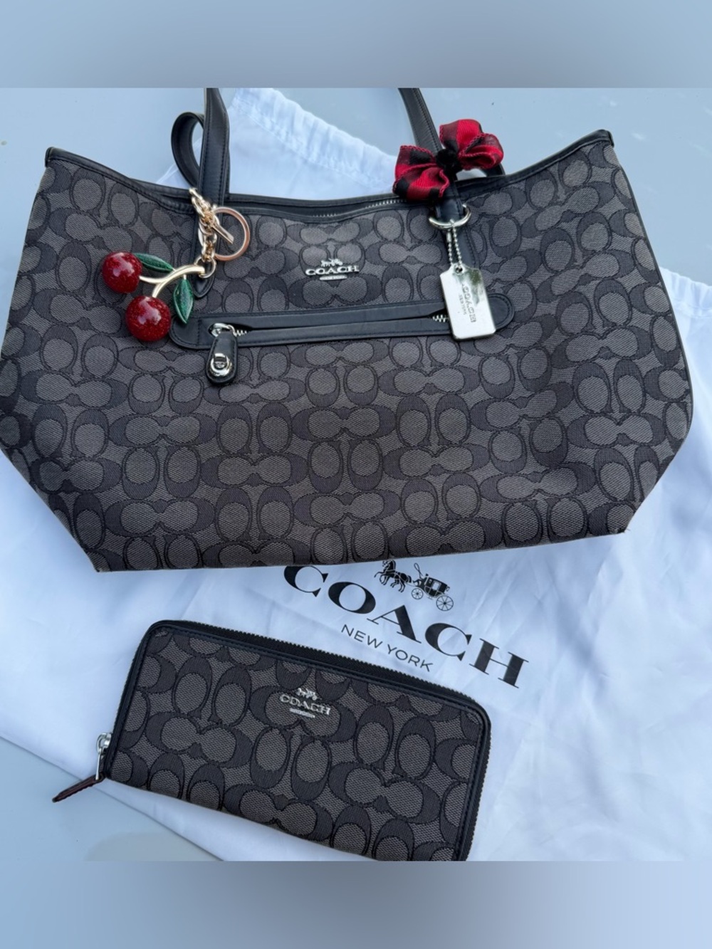 Coach Brown Signature Canvas Tote with Matching Zip Wallet